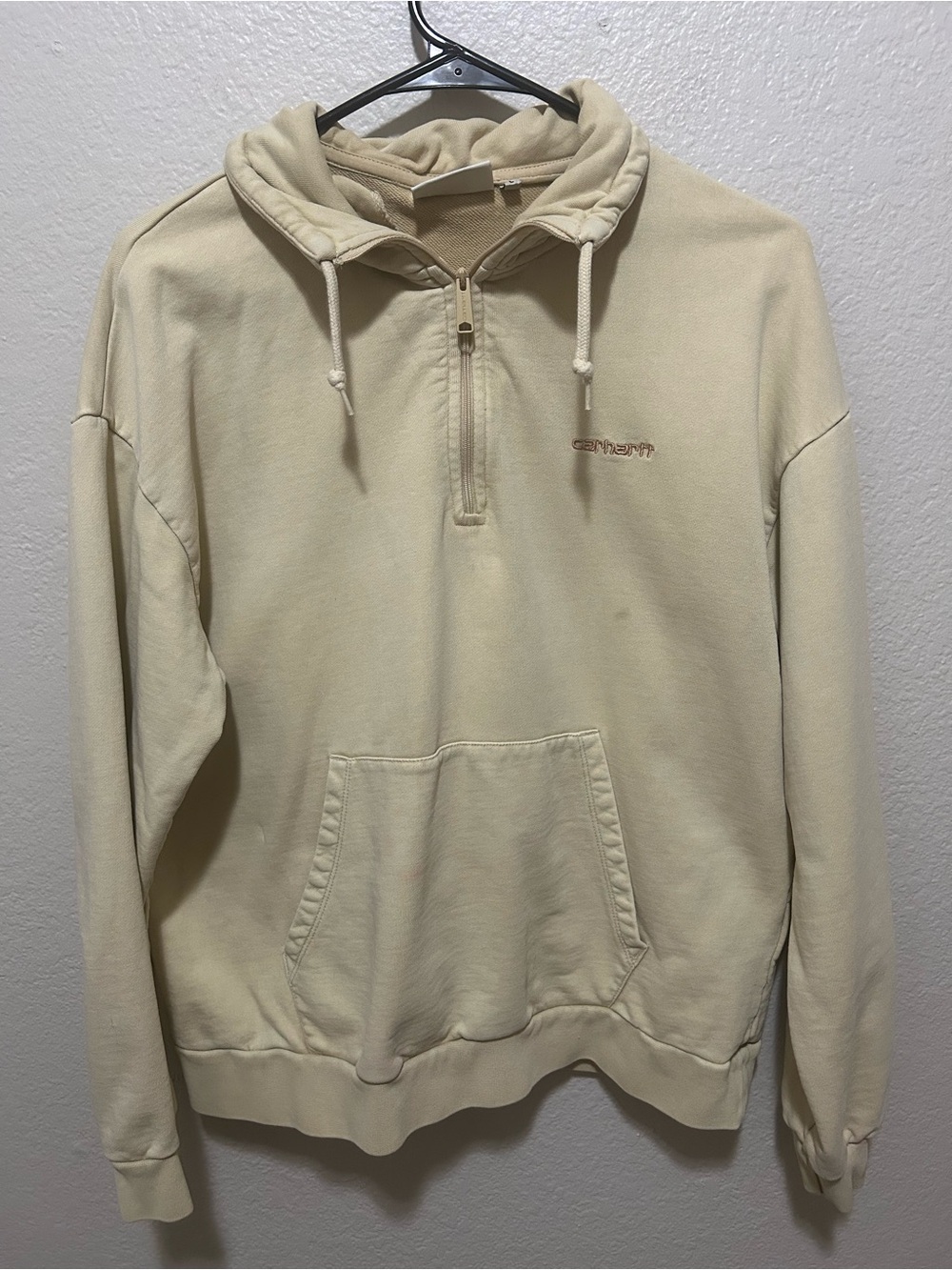 Carhartt Quarter Zip Sweatshirt Tan Cream Workwear Heavyweight Size Large